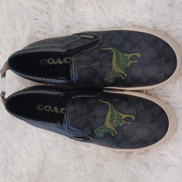 COACH Men's Black Skate Slip On Sneaker In Signature Canvas With Rexy SZ 8.5 - Picture 11 of 16